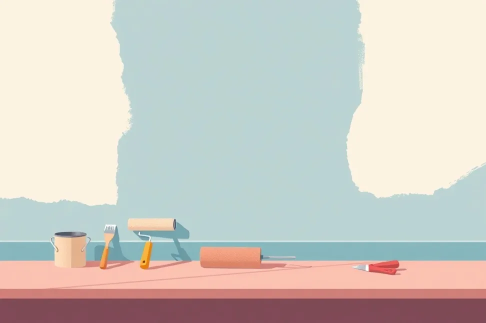 Outils de peinture disposés dans l'ordre des étapes du chantier