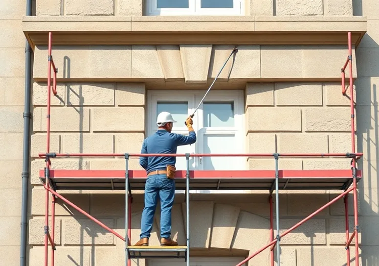 Ravalement de façade en pierre, nettoyage et application d'enduit